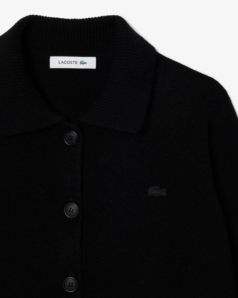 Cardigan Lacoste in lana merino con logo ricamato tono su tono