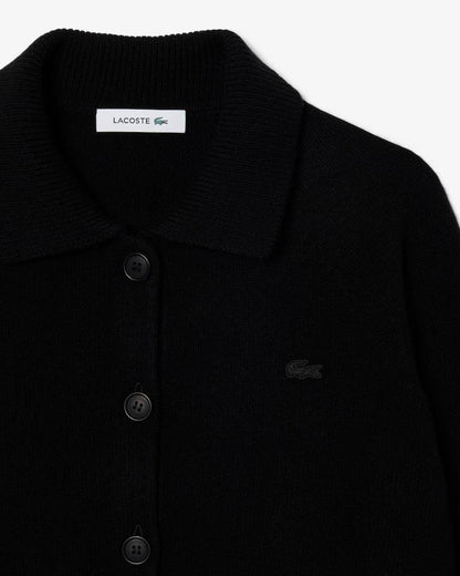 Cardigan Lacoste in lana merino con logo ricamato tono su tono