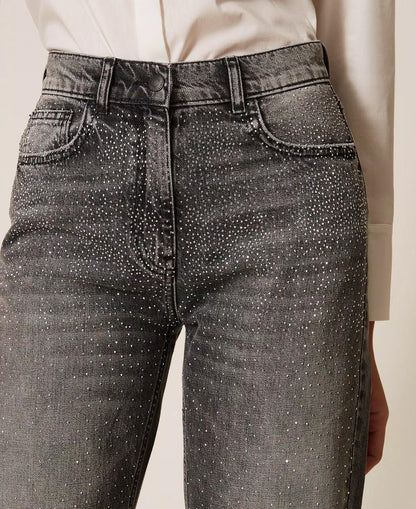 Jeans Twinset Actitude straight con strass donna