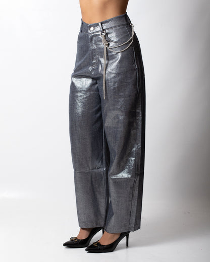 Jeans Disclaimer laminato a gamba larga donna