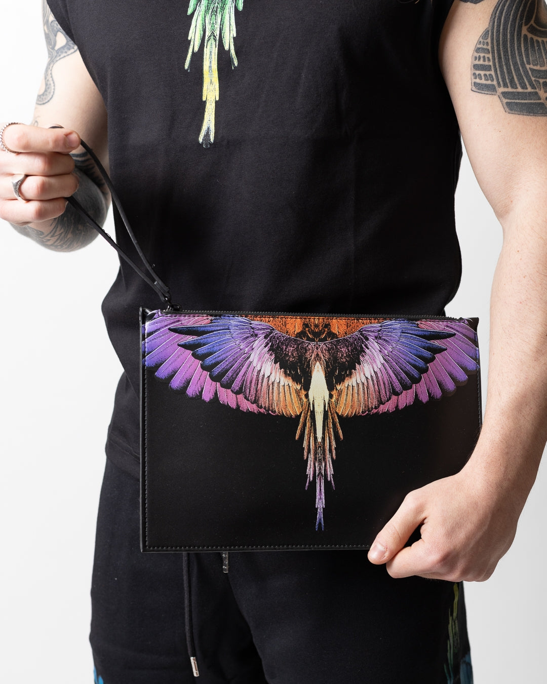 Pochette Marcelo Burlon in ecopelle "Icon Wings Orange" logato