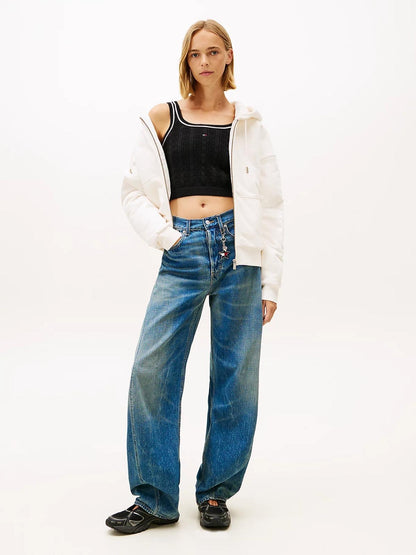 Top Tommy Jeans flag cable cropped donna