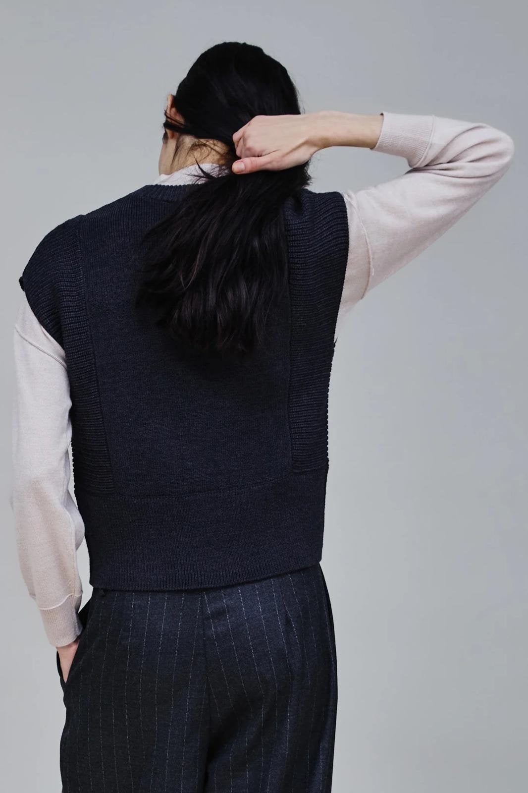 Cardigan Nenette in lana con inserti in tessuto gessato