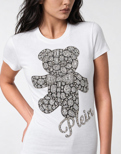 T-shirt Philipp Plein sexy pure fit "Teddy Crystal" con cristalli e stampa