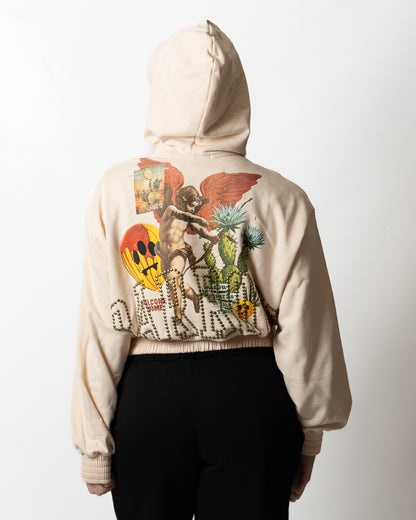 Felpa Barrow cropped fullzip con cappuccio, stampa e borchie donna