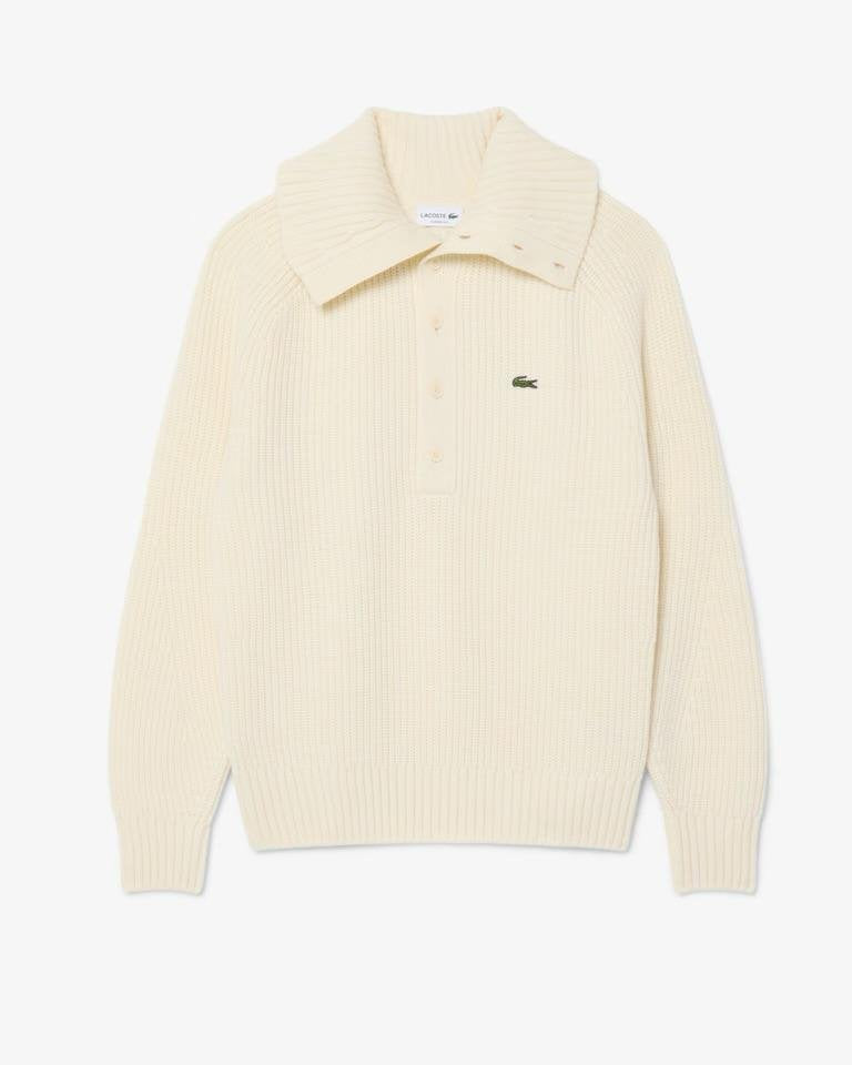 Maglia Lacoste in lana con costa inglese e iconico logo del coccodrillo ricamato