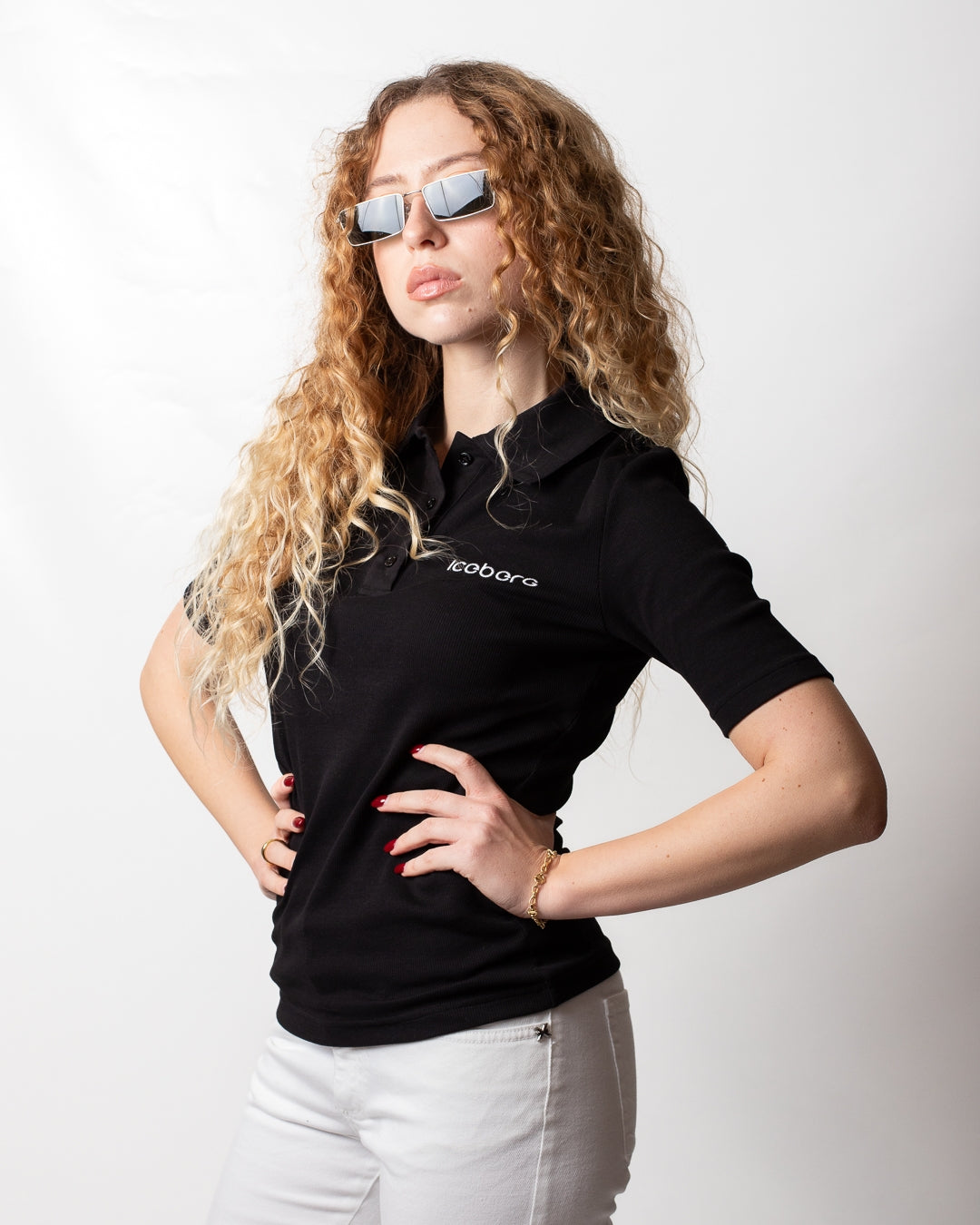 Polo Iceberg in costina con logo ricamato donna