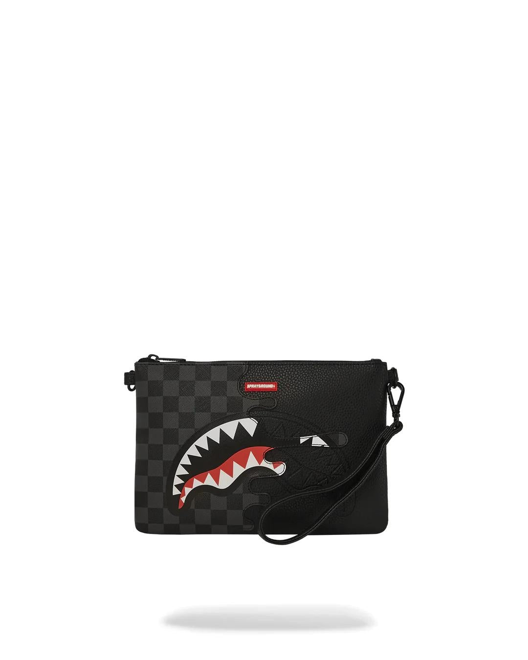 Pochette Sprayground nero unfinished shark clutch con tracolla