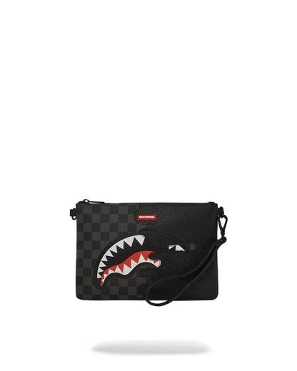 Pochette Sprayground nero unfinished shark clutch con tracolla