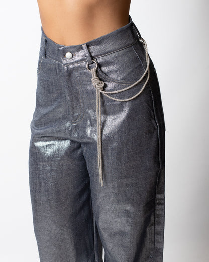 Jeans Disclaimer laminato a gamba larga donna