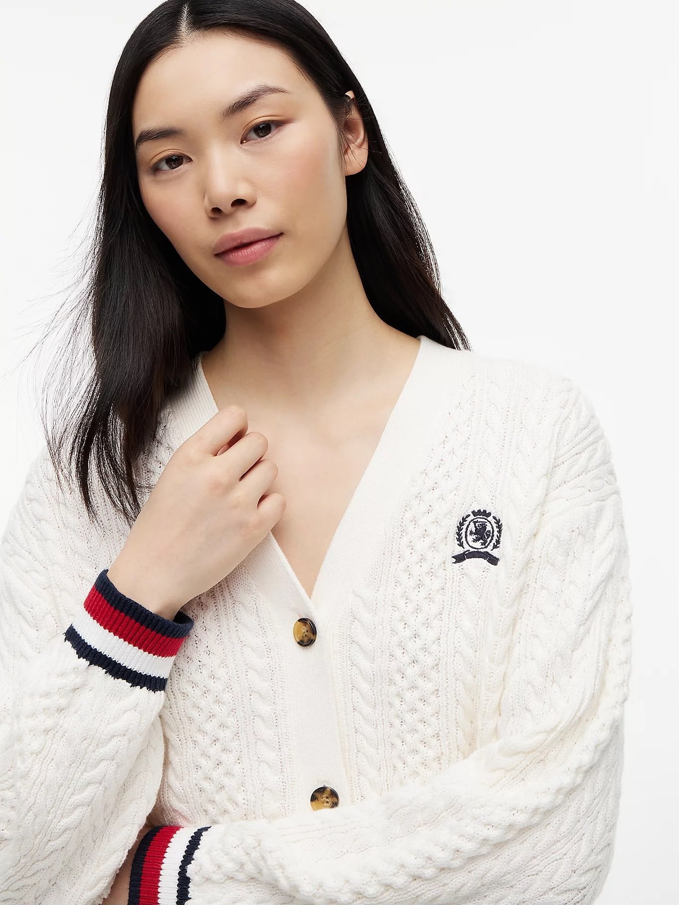 Cardigan Tommy Jeans ricamato con bordi a contrasto donna