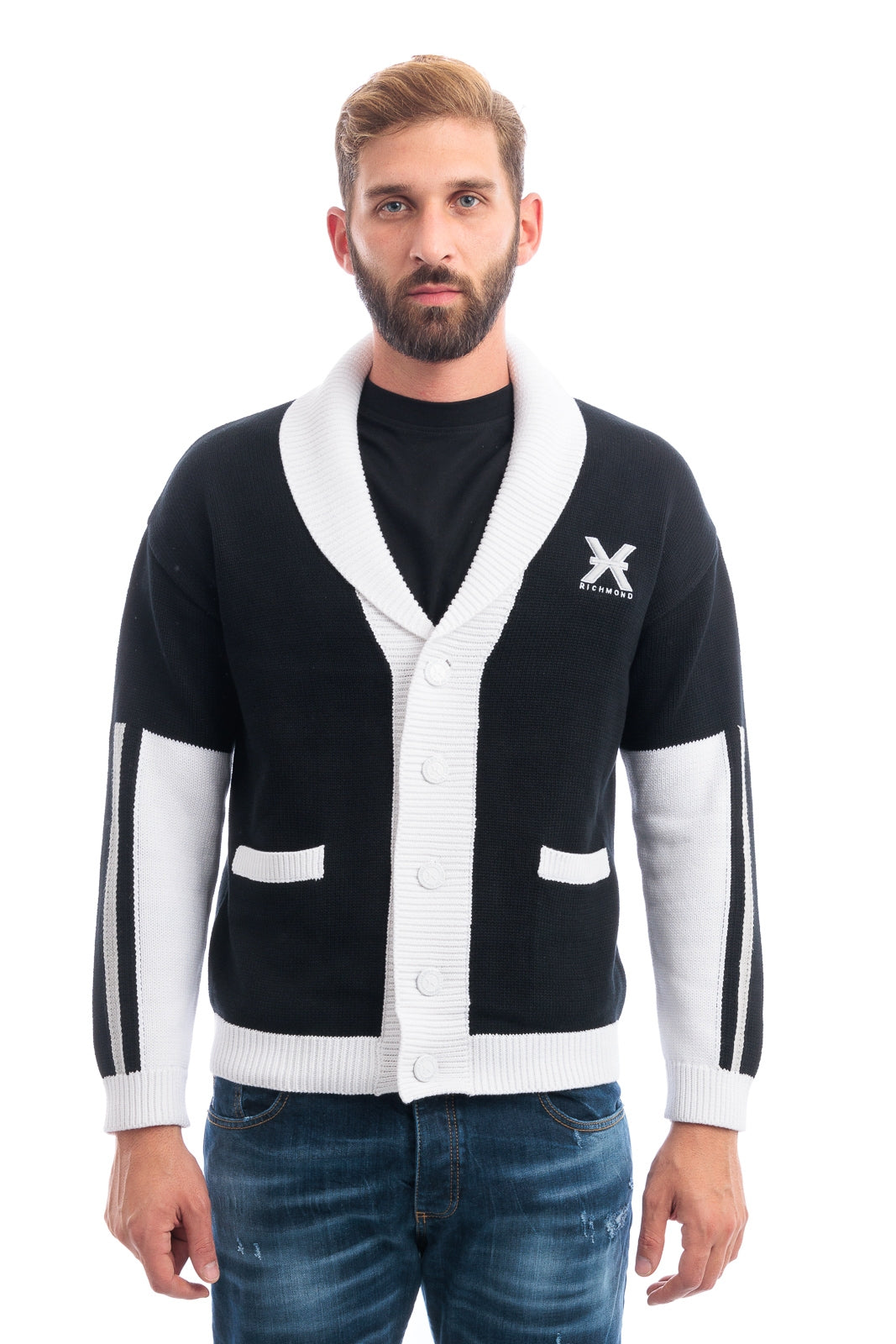 Cardigan Richmond X con logo ricamato uomo