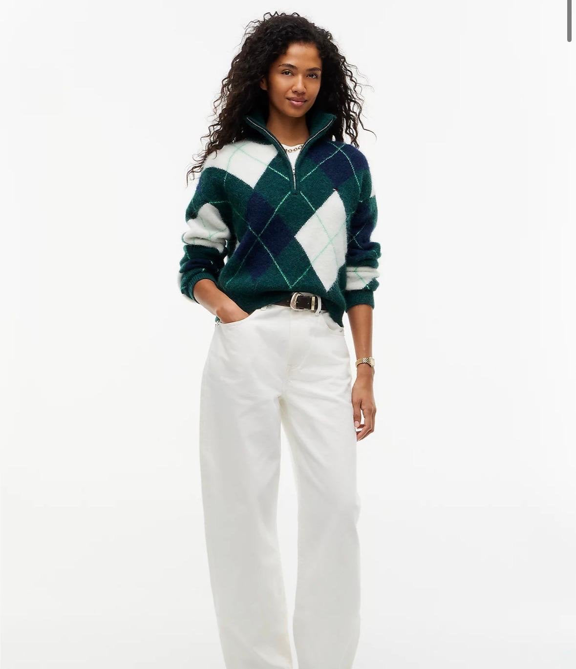 Maglia Tommy Jeans mezza zip con motivo argyle e logo ricamato