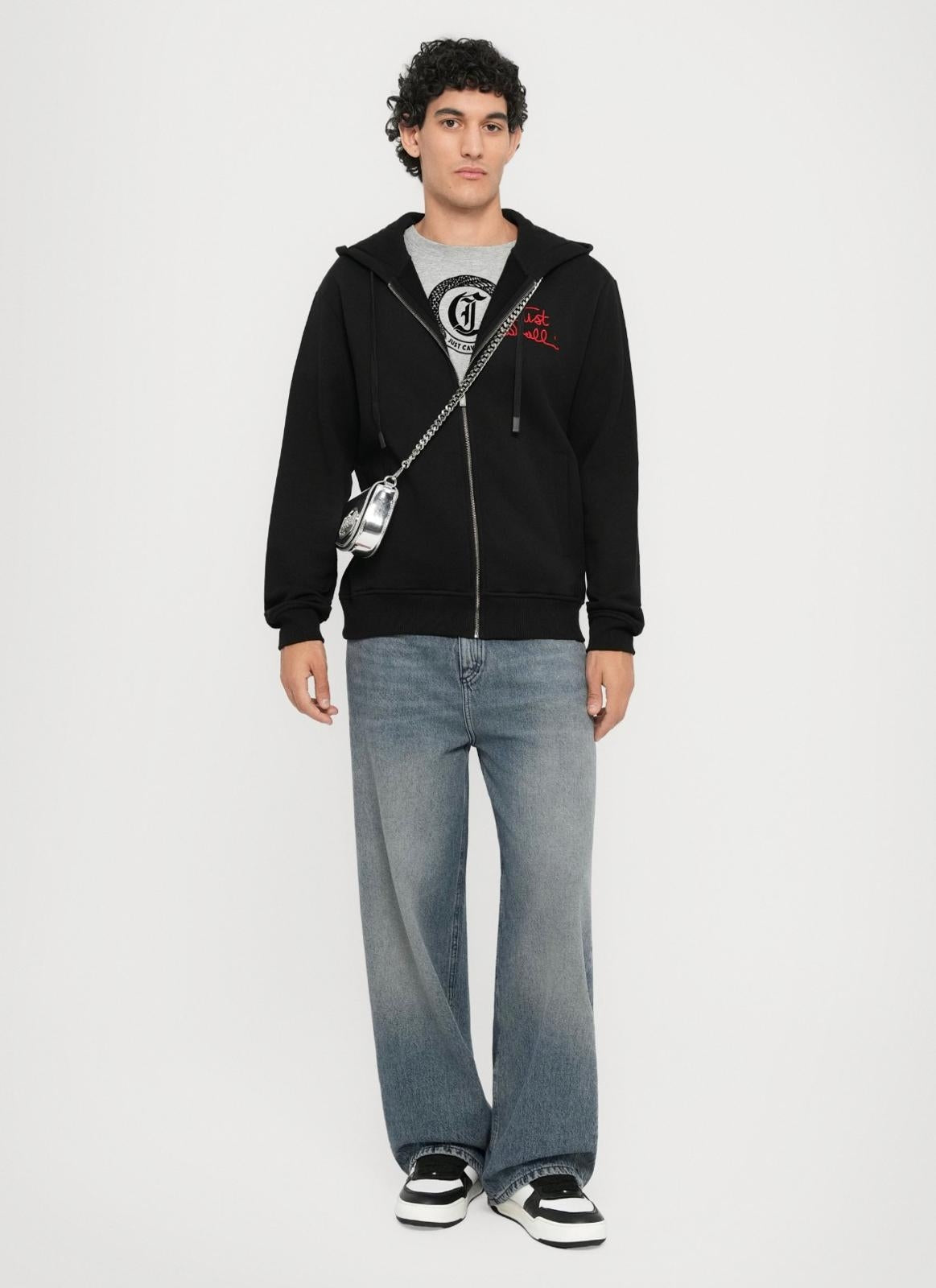 Felpa Just Cavalli fullzip con cappuccio "Corded Logo" uomo