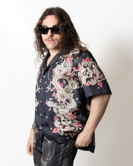 Camicia John Richmond in seta con stampa all-over uomo