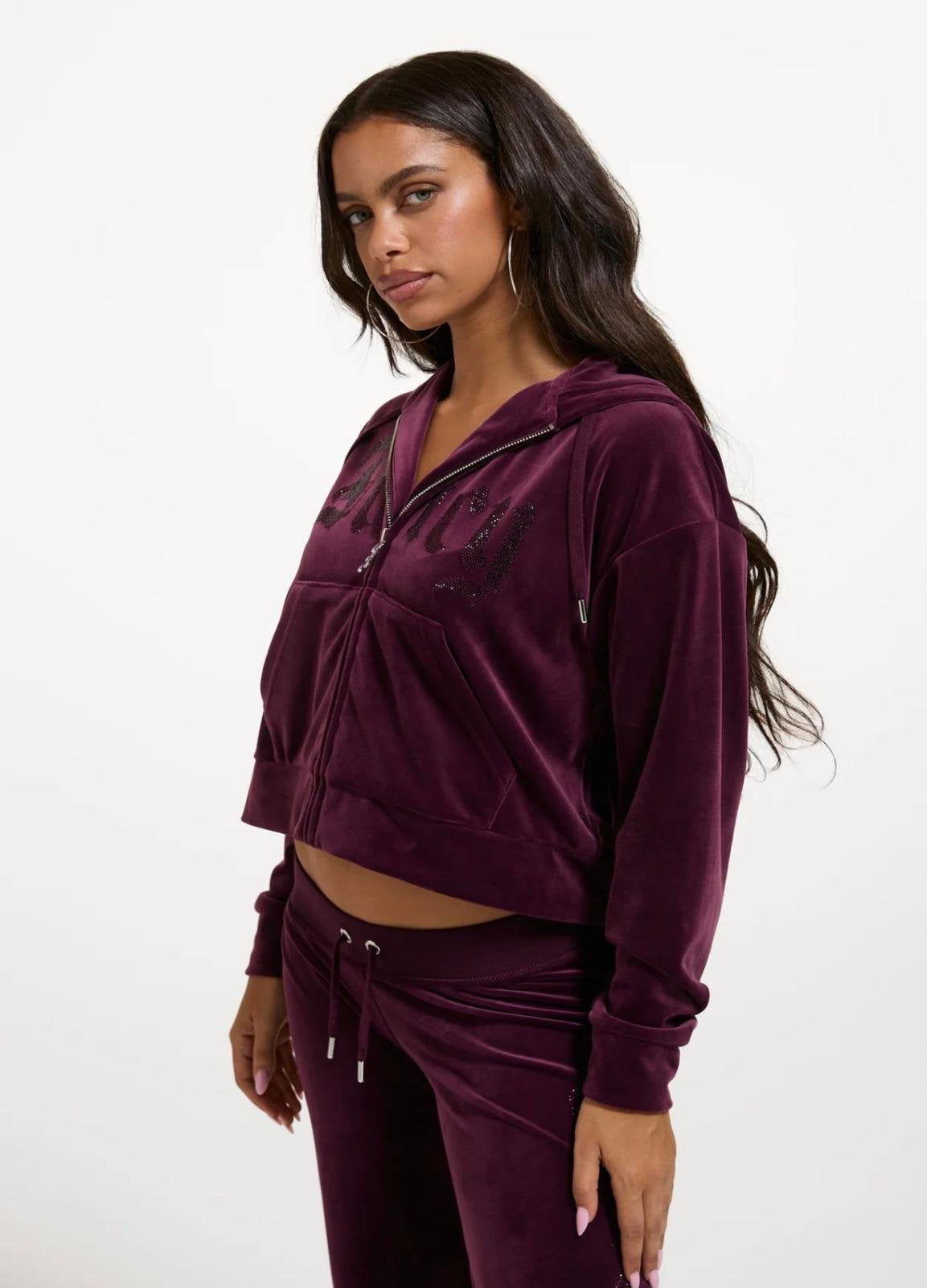 Felpa Juicy Couture full zip con cappuccio e logo strass
