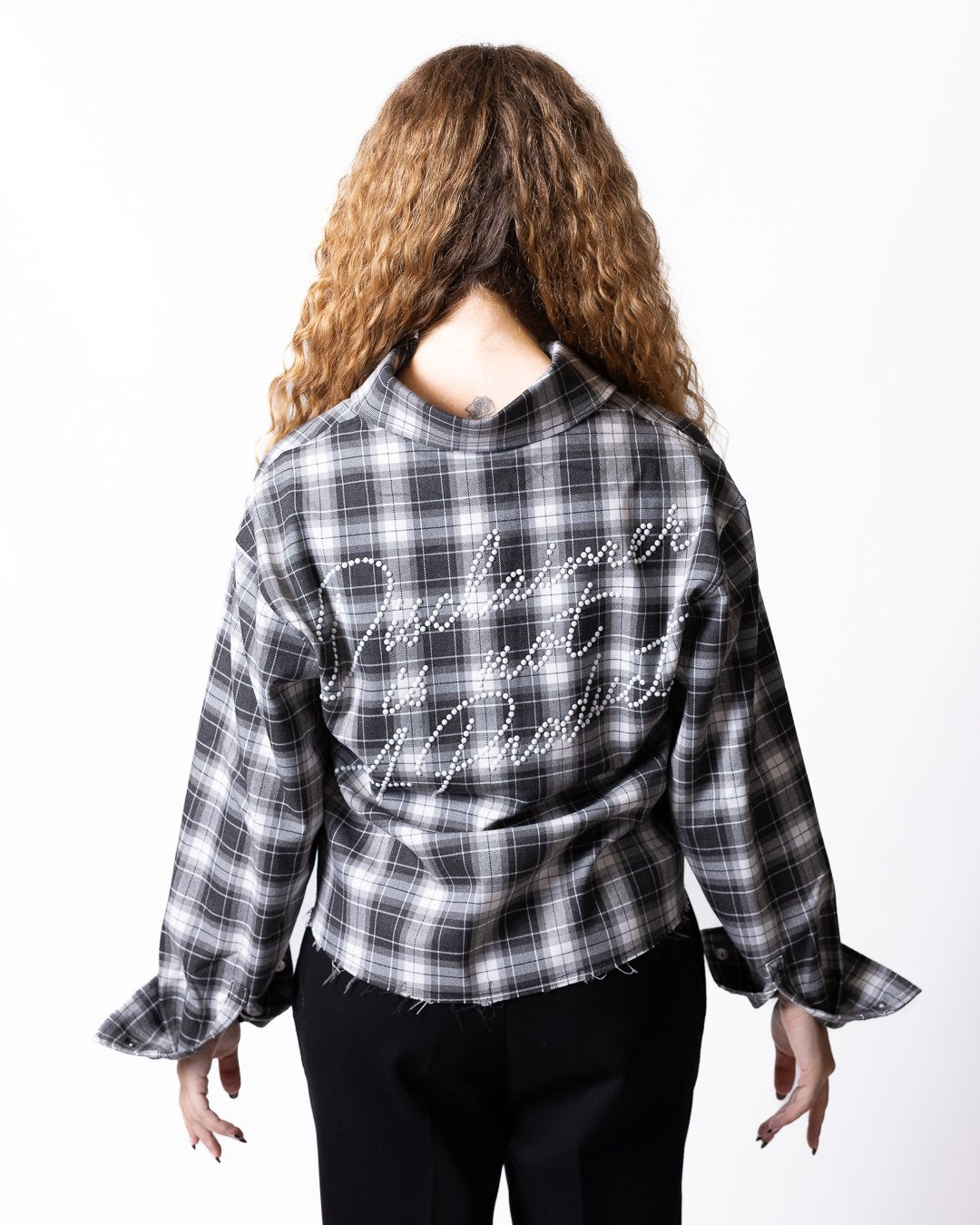 Camicia Disclaimer con logo perline e fantasia a quadri