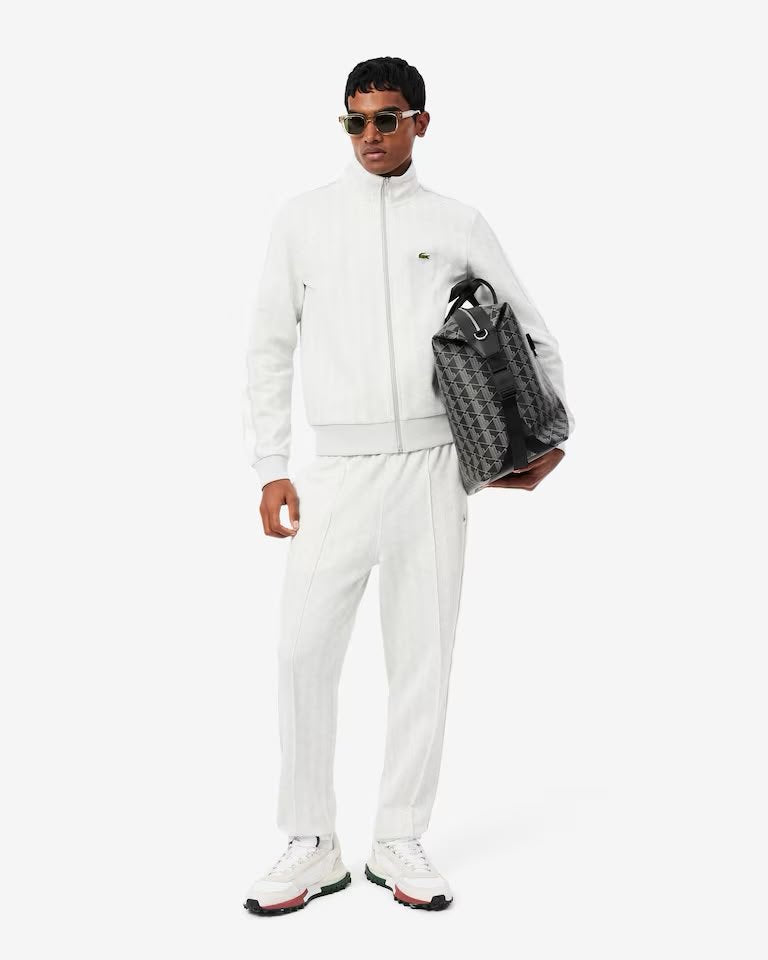 Felpa Lacoste con zip logata allover uomo
