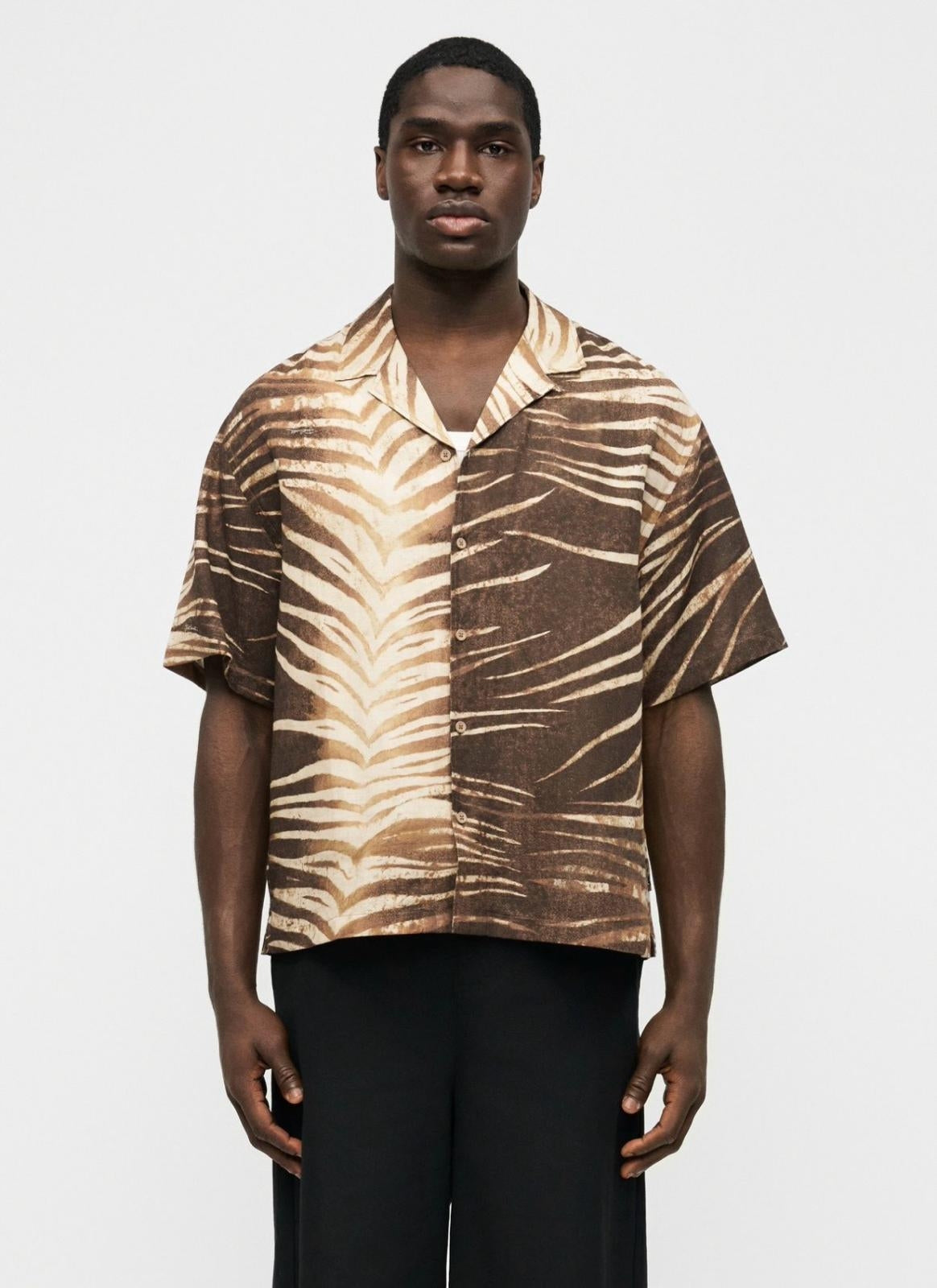 Camicia Just Cavalli in lino con stampa "Nepal Tiger"