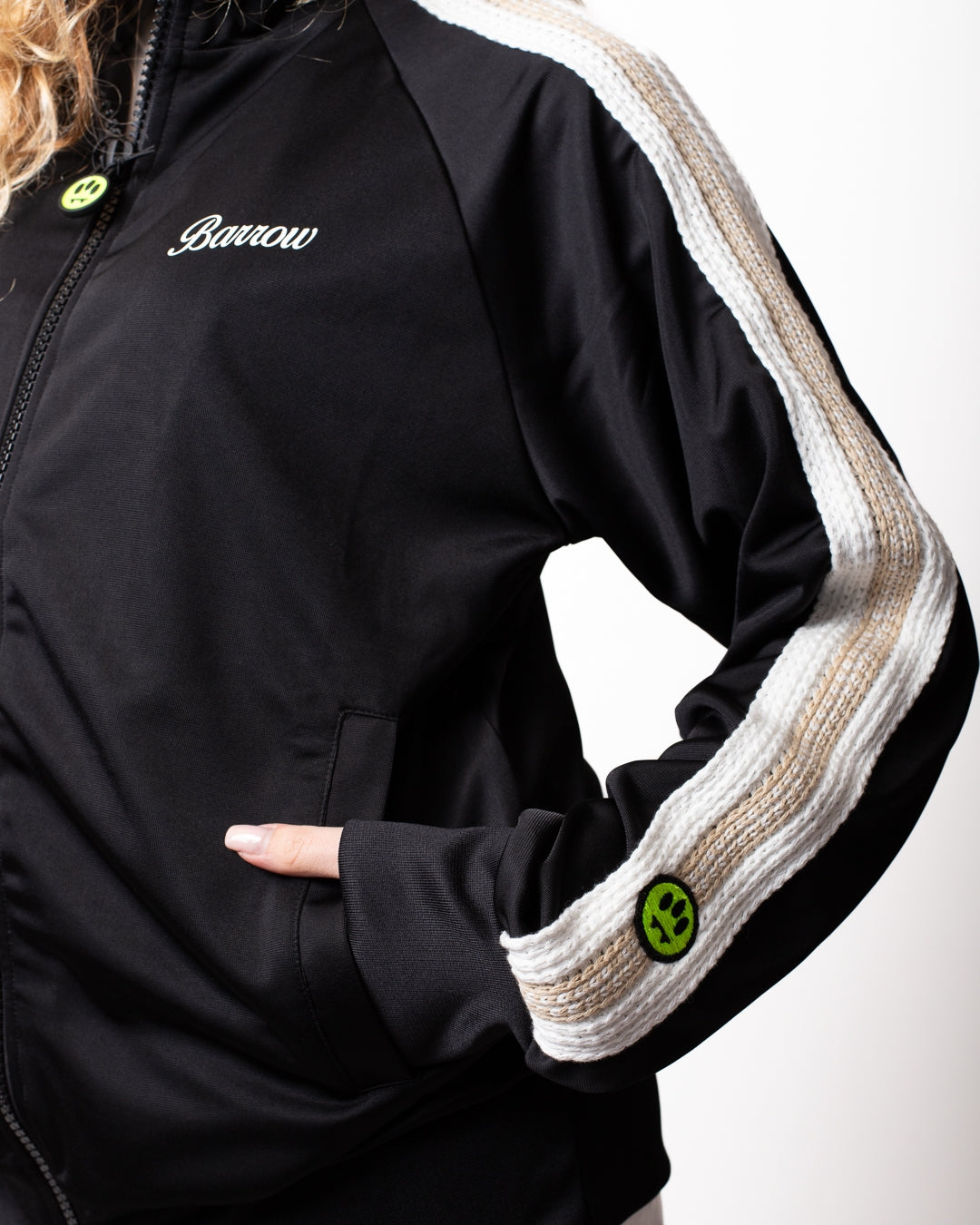 Felpa Barrow fullzip in acetato con fasce in maglia intrecciata