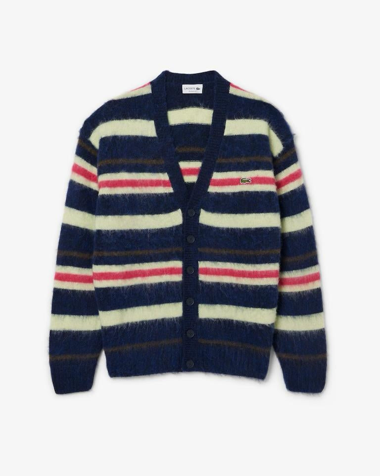 Cardigan Lacoste in misto lana a strisce uomo