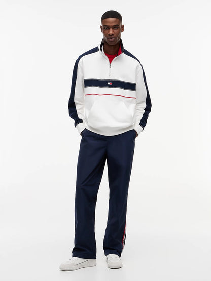 Felpa Tommy Jeans mezza zip a righe con logo flag uomo