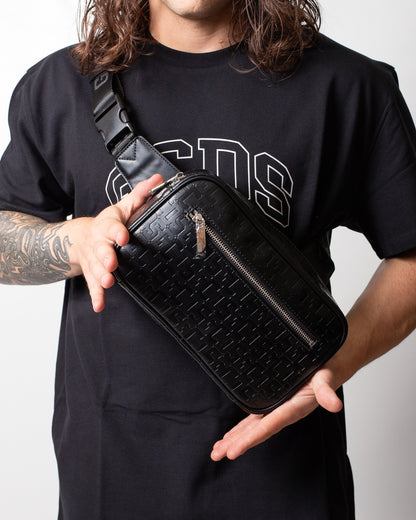 Tracolla GCDS in pelle con logo all-over