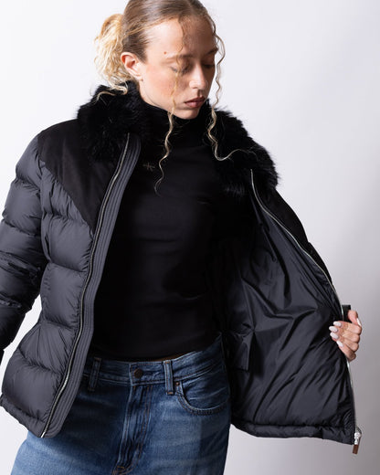 Piumino Colmar con ecopelliccia e inserti in velluto donna