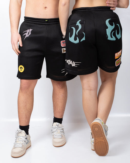 Bermuda Barrow in rete con stampe e patch