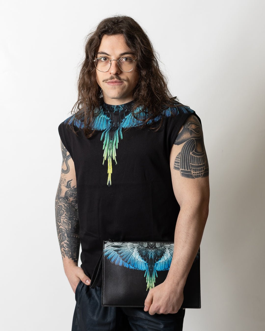 Pochette Marcelo Burlon in ecopelle "Icon Wings Royal" logato