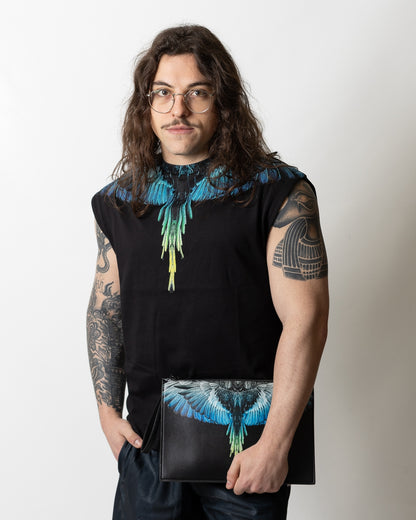 Pochette Marcelo Burlon in ecopelle "Icon Wings Royal" logato