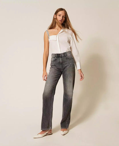 Jeans Twinset Actitude straight con strass donna
