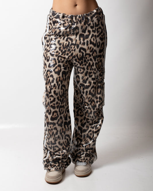 Pantalone Disclaimer cargo con paillettes all-over donna