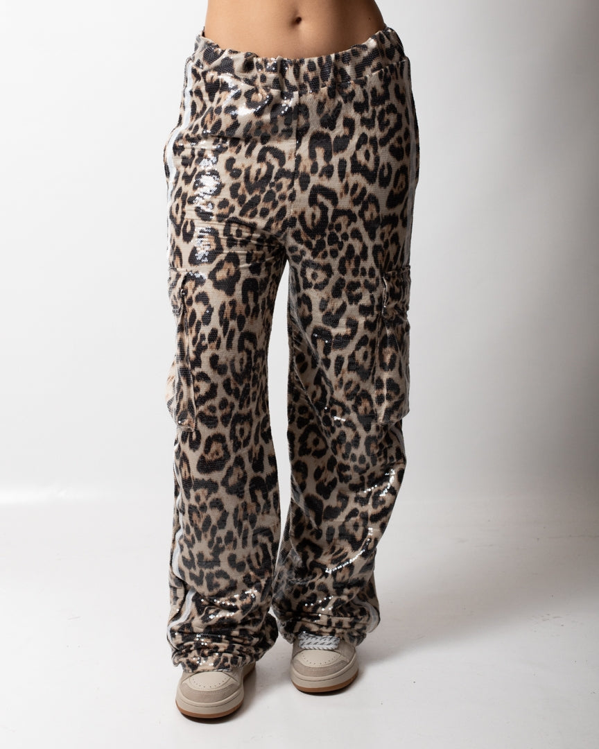 Pantalone Disclaimer cargo con paillettes all-over donna