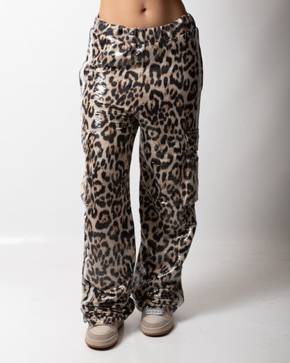 Pantalone Disclaimer cargo con paillettes all-over donna
