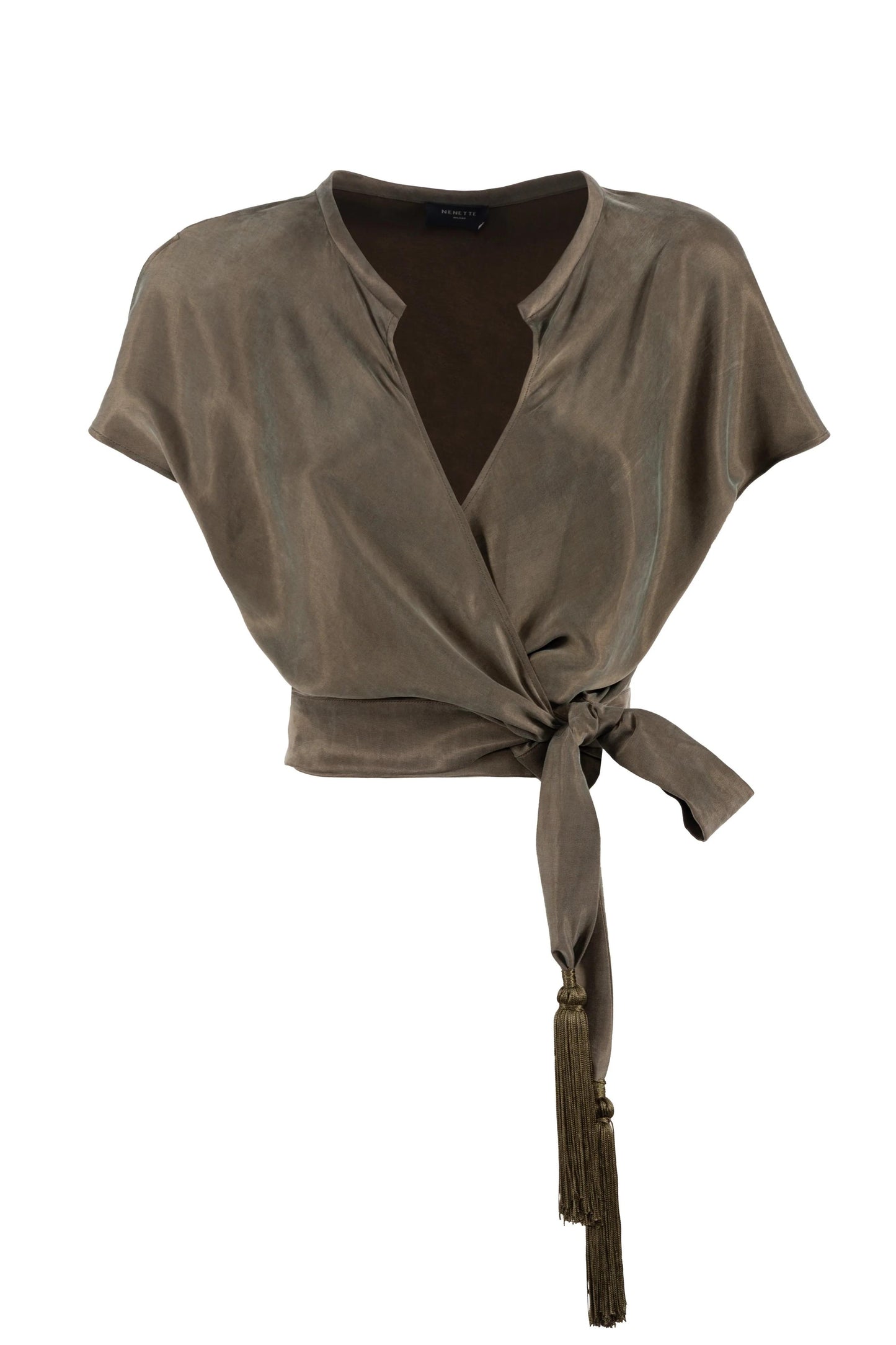 Blusa Nenette in tencel con pom pons donna