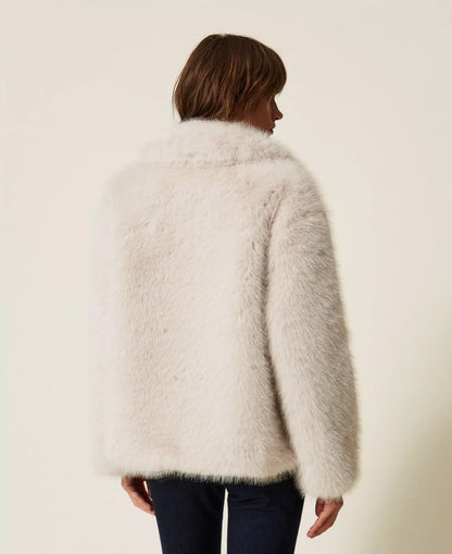 Cappotto Twinset Actitude doppiopetto in faux fur donna