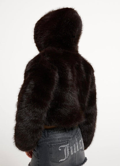 Eco pelliccia Juicy Couture con cappuccio e pompon