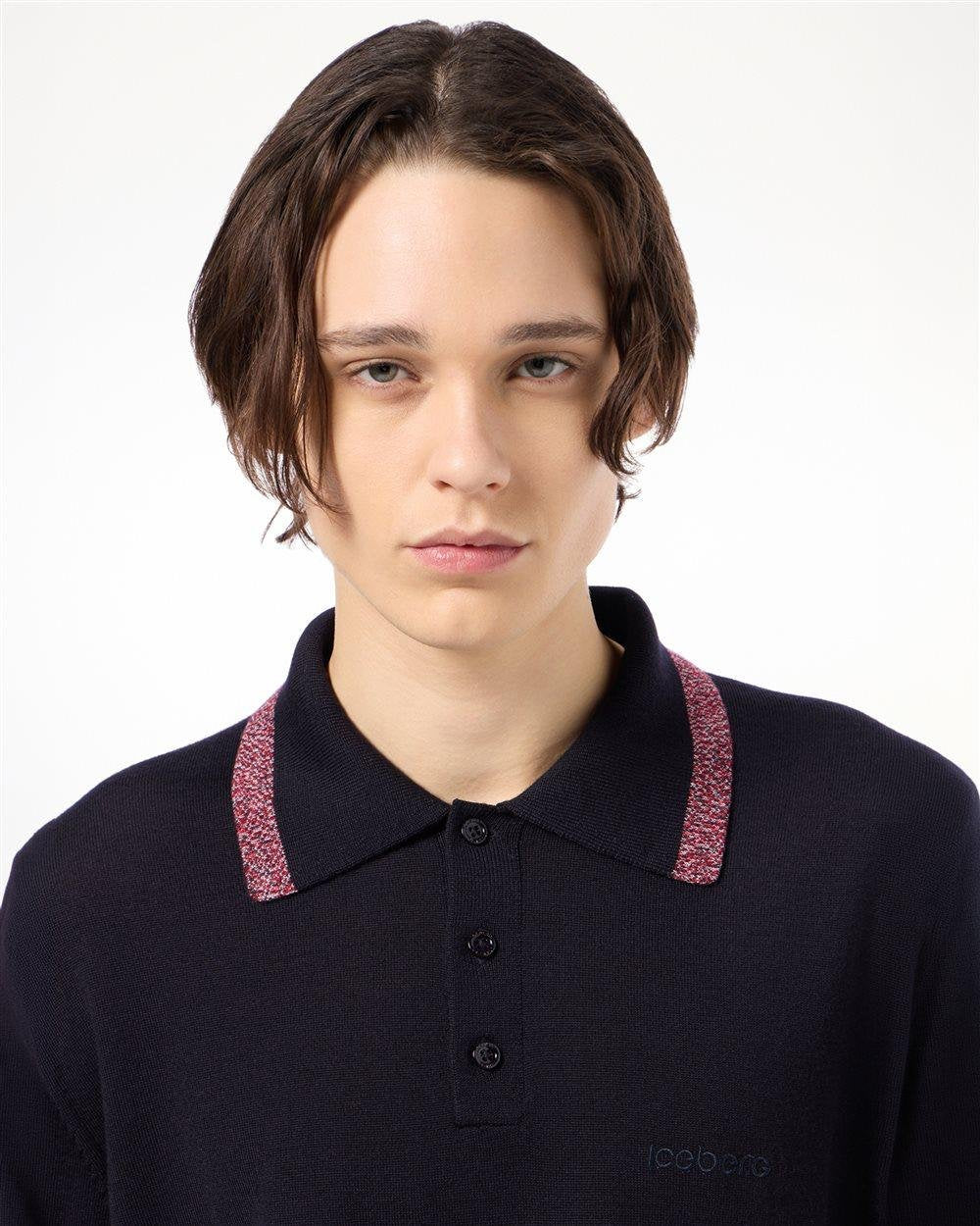 Maglia polo Iceberg in lana con logo ricamato