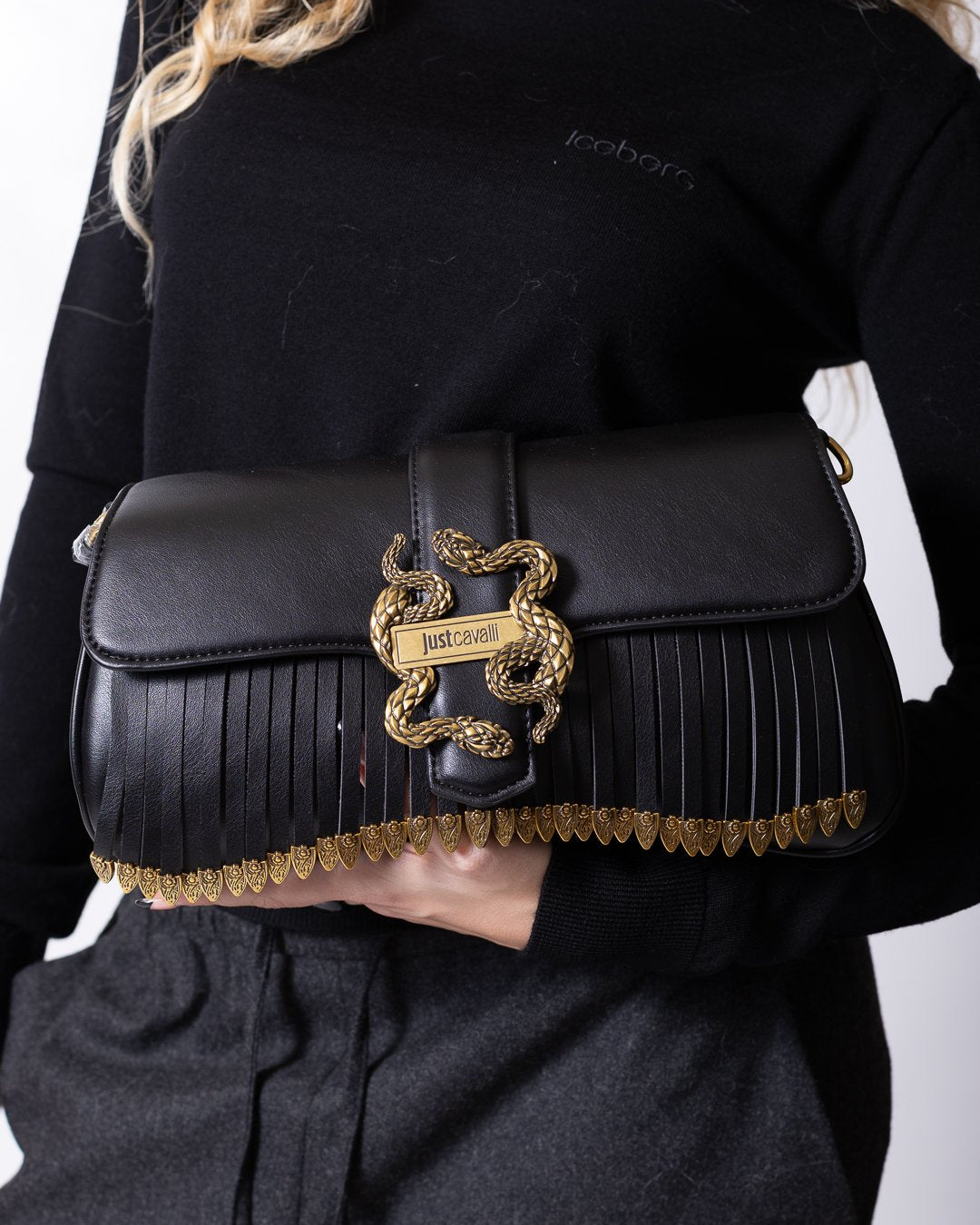 Borsa Just Cavalli in eco pelle con dettagli logo e dettagli oro