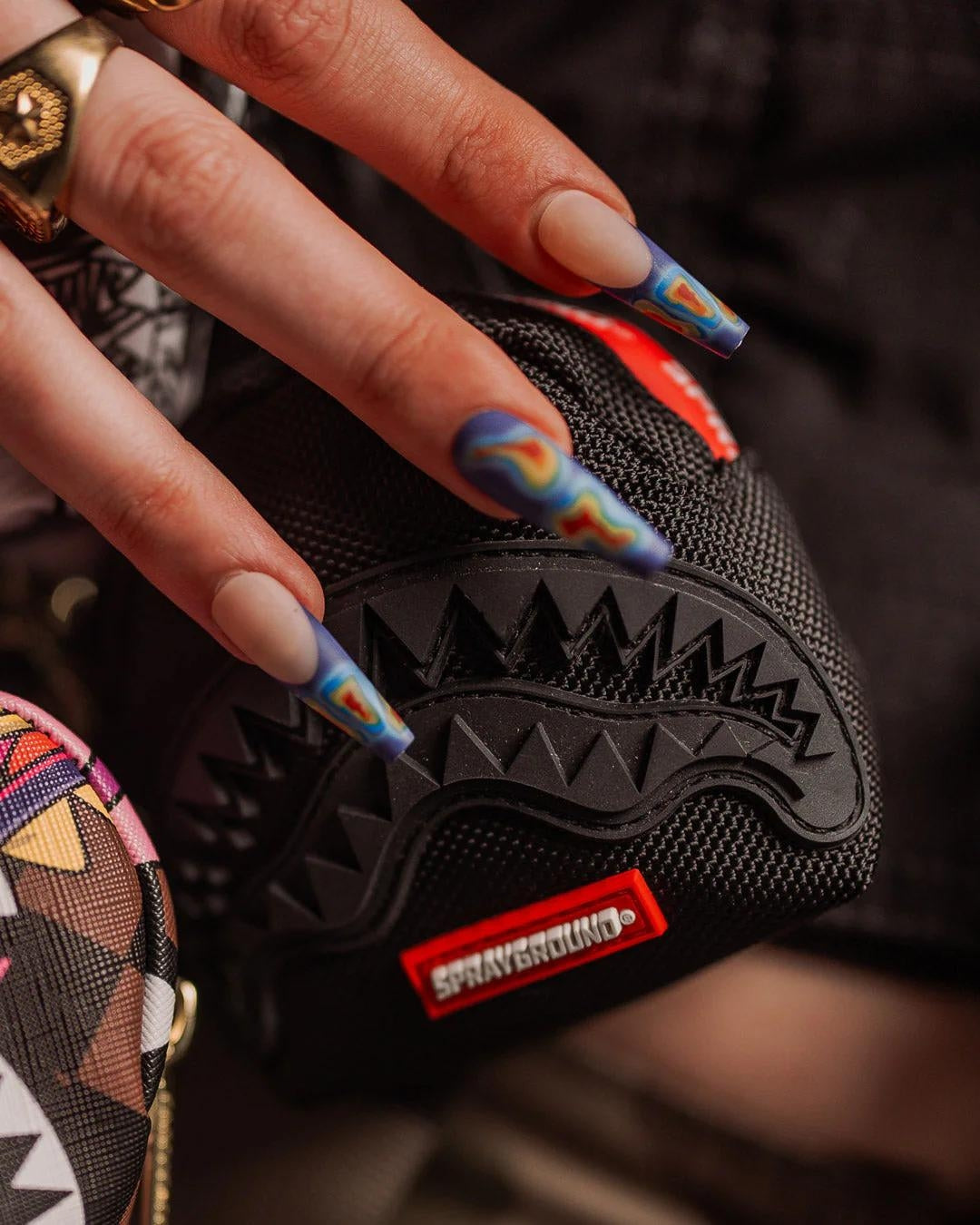 Portachiavi Sprayground nero Printed zipper shark backpack keychain