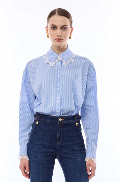 Camicia Nenette a righe con dettagli in pizzo donna