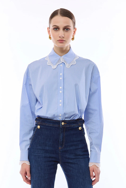 Camicia Nenette a righe con dettagli in pizzo donna