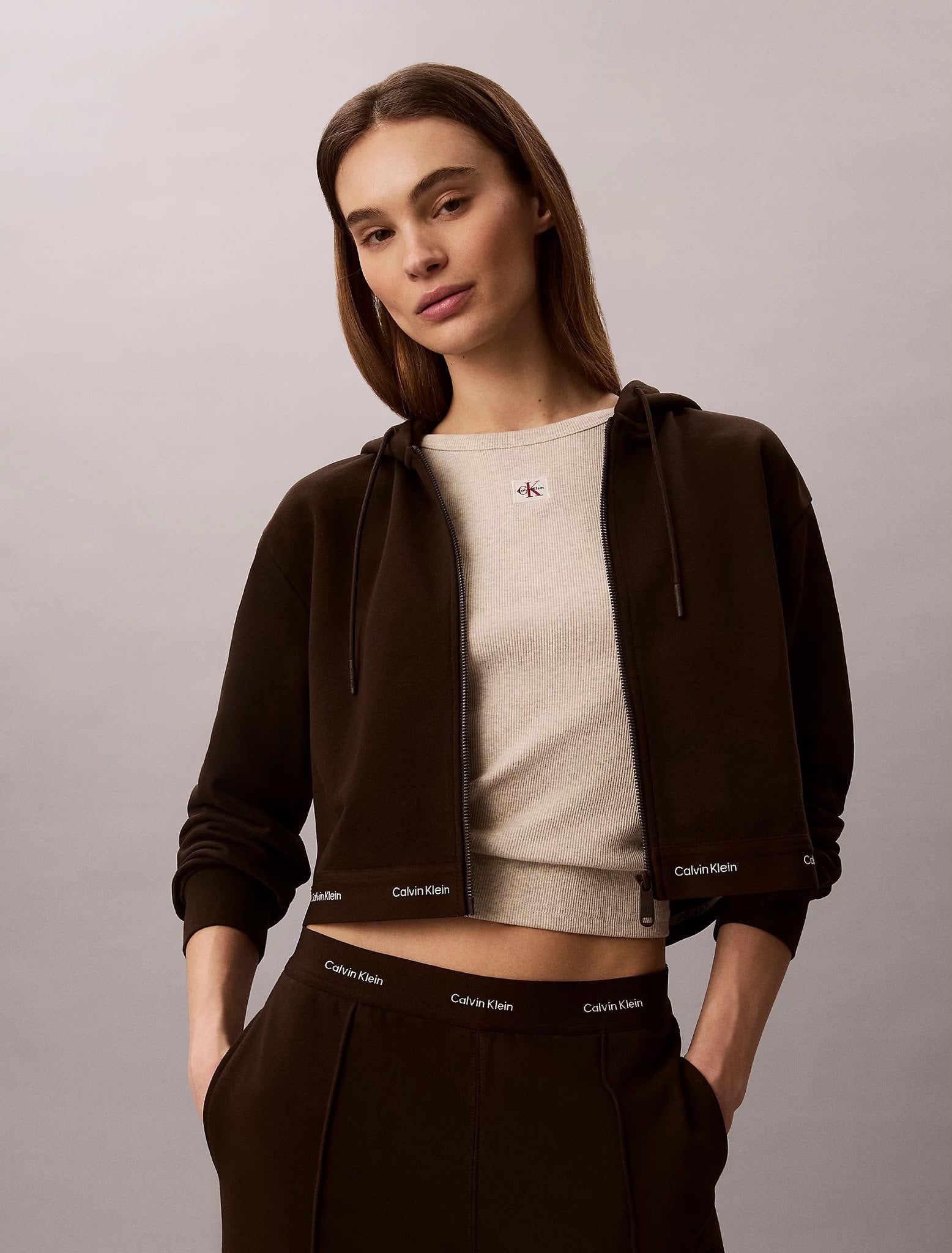 Felpa Calvin Klein fullzip con cappuccio e fascia logata donna