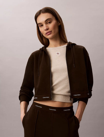 Felpa Calvin Klein fullzip con cappuccio e fascia logata donna