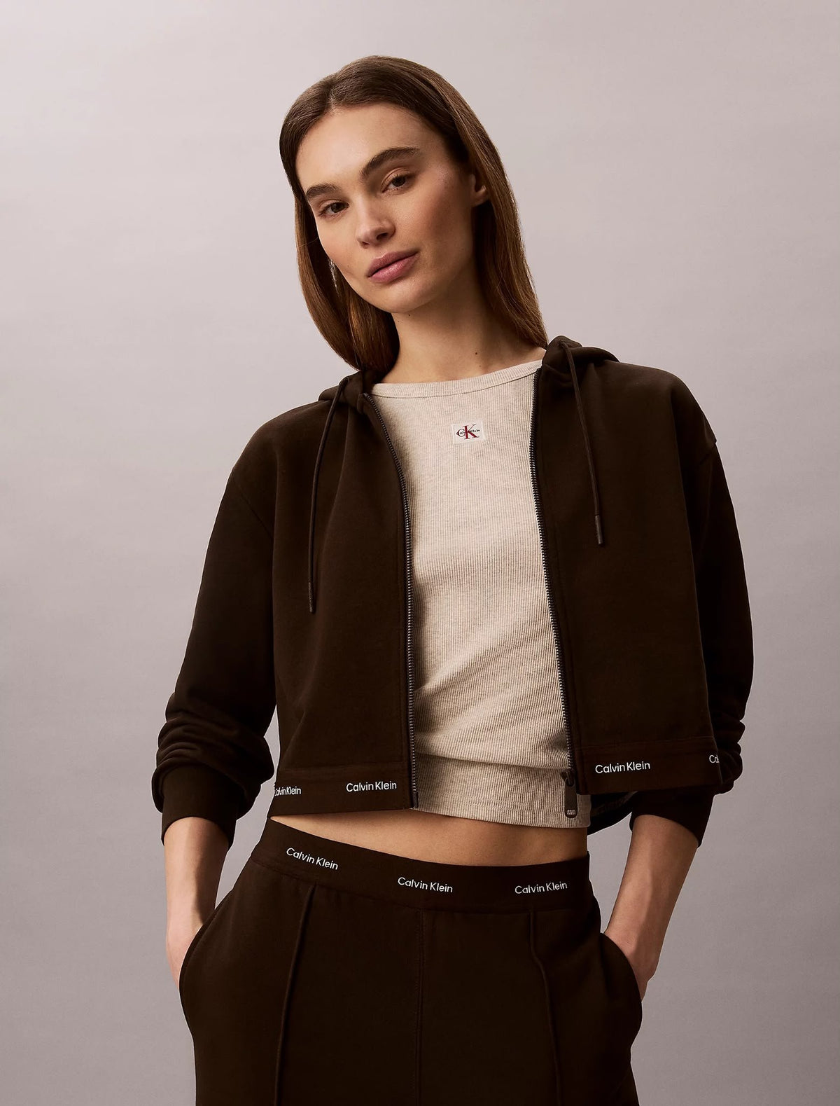 Felpa Calvin Klein fullzip con cappuccio e fascia logata donna