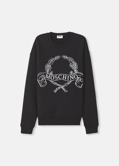 Felpa Moschino girocollo con ricamo logato "Laurel crown"