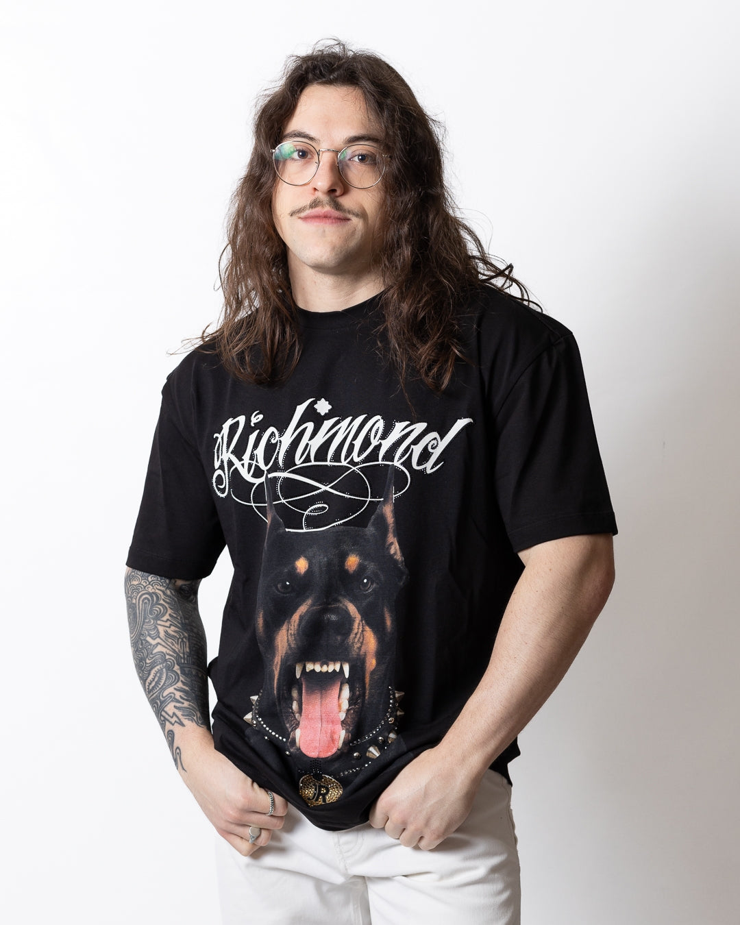 T-Shirt John Richmond con stampa e logo strass uomo