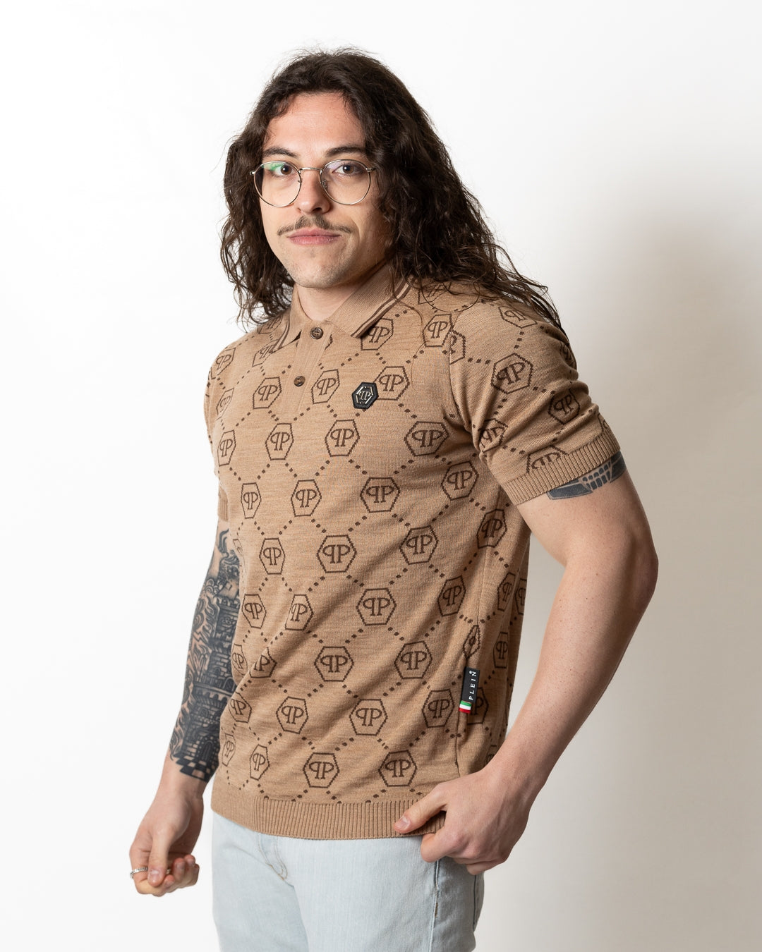 Polo Philipp Plein in misto lana "Jacquard Monogram" uomo