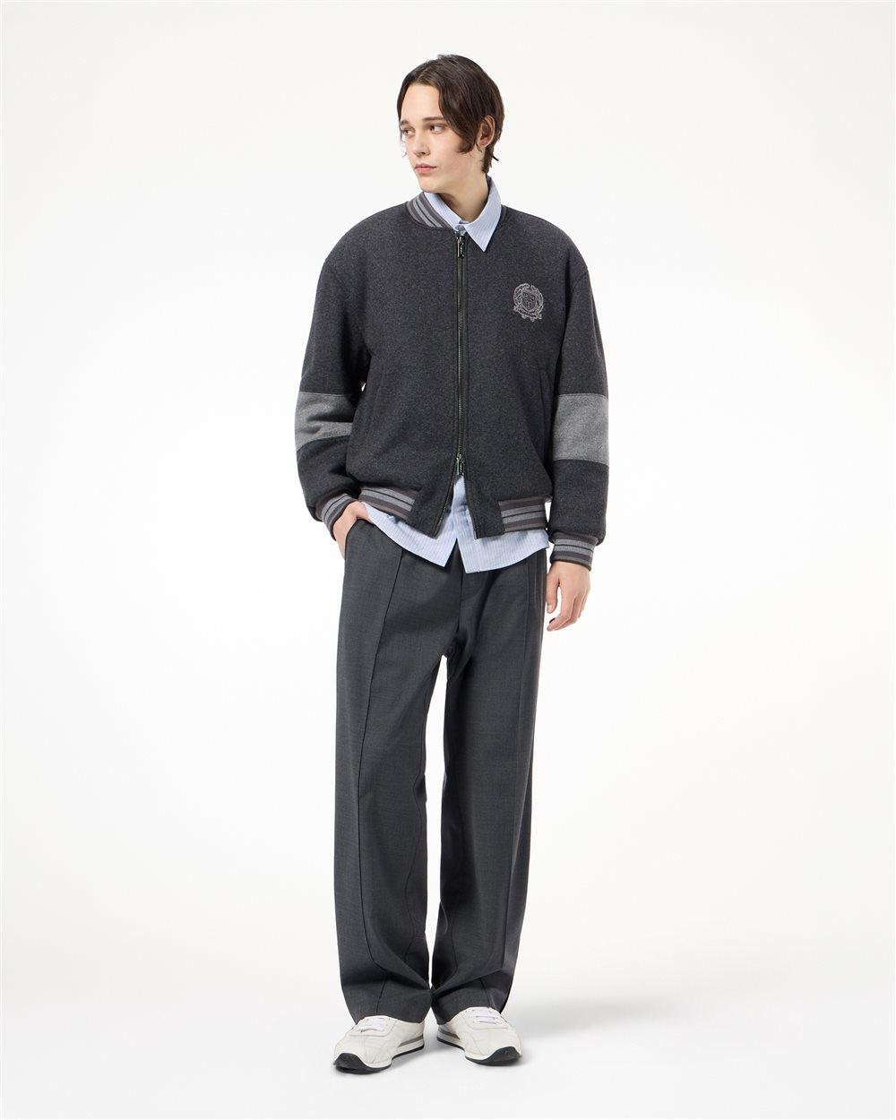 Giubbotto Iceberg in panno di lana bomber fit con ricamo e motivo a righe grigio